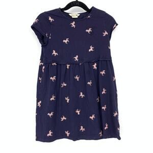 H&M Sleeveless A-Line Dress Girls 6X Navy Pink Glitter Unicorn Print 100% Cotton